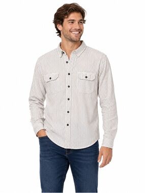 White and Blue Striped Collared Shirt